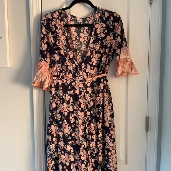 Selfie Leslie Floral Wrap Dress large maxi bohemian ruffle size L cottagecore - Picture 11 of 16